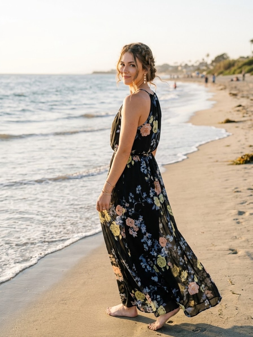 🖤 Olivaceous Black Floral Halter Maxi Dress (Size M) 🖤